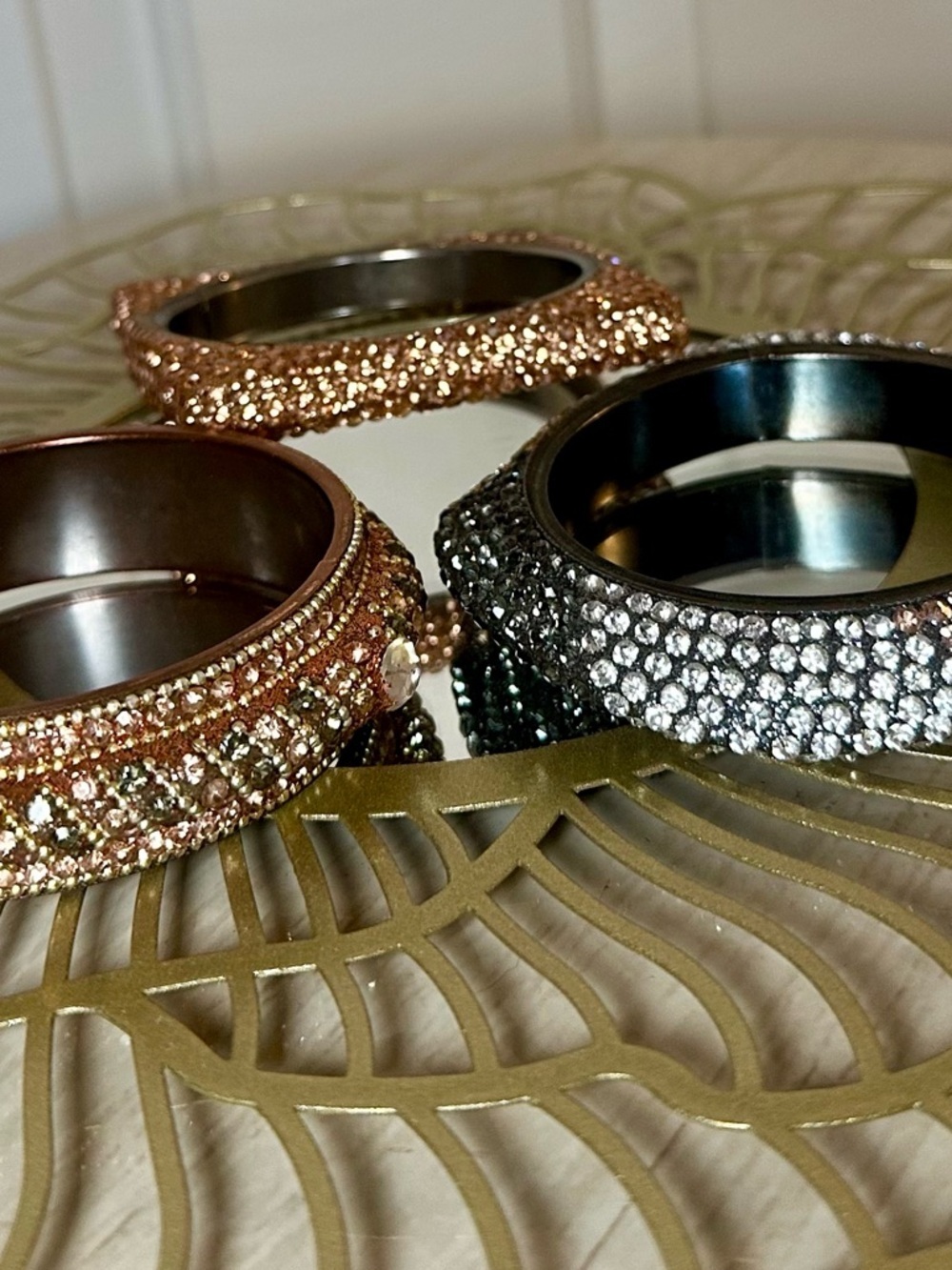 Gold Silver Crystal Rhinestone Bangle Bracelet Set Rose Gold Gunmetal Champagne - Picture 9 of 9
